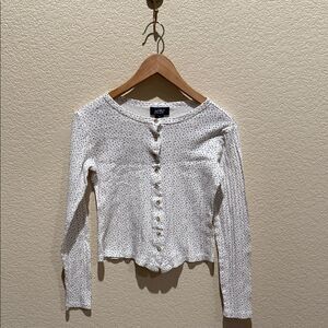 Just Polly Ribbed Long Sleeve Button-Up Top Medium